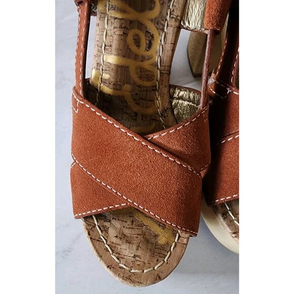 Sam Edelman Mae Saddle Suede Platform Chunky Heel Sandals Brown Spice Size 7M - Picture 9 of 12